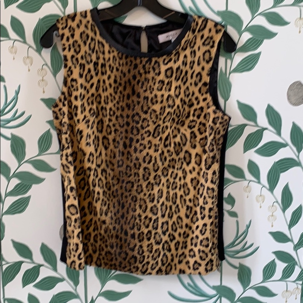 Milly leopard top with leather trim